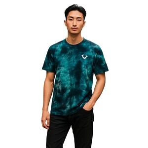 True Religion Teal‎ Tie Dye T-Shirt Buddha Graphic Logo Mens Medium